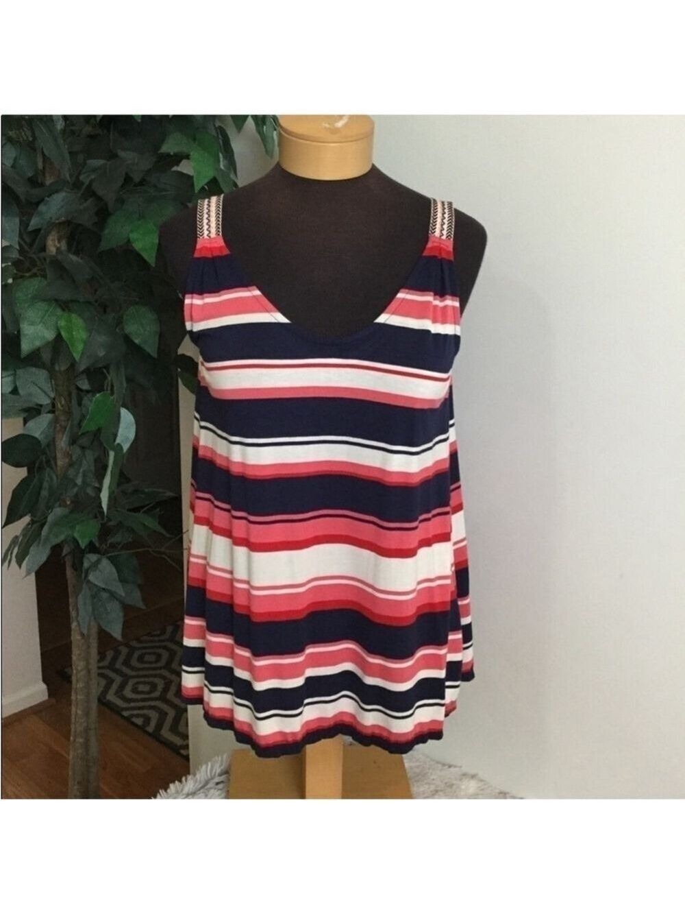 Max Studio Striped Tank Top XS NWT Red Navy Pink Cream white